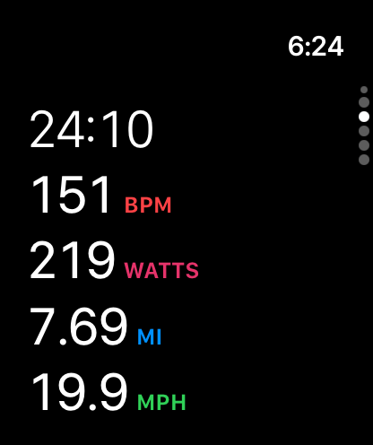 Watch: heart rate, watts, cadence and speed.
